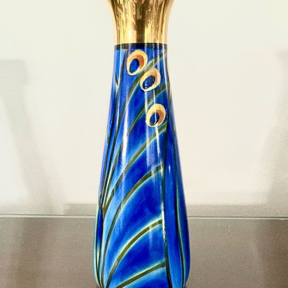 Noritake Art Deco Vintage Peacock Feather Porcelain Handpainted Vase